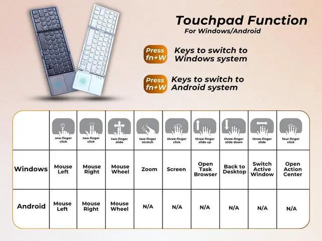 Alt view image 2 of 7 - Foldable Bluetooth Keyboard, Pocket Size Portable Mini BT Wireless Keyboard with Touchpad for Android, Windows, PC, Tablet, with Rechargeable Li-ion Battery_20 x 10 x 3 cm - Grey