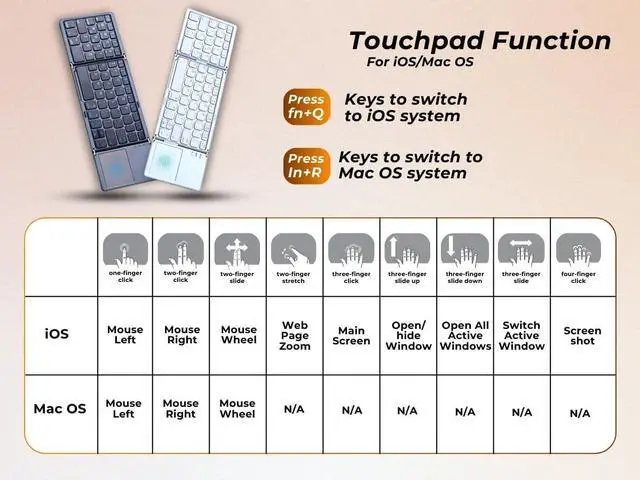 Alt view image 3 of 7 - Foldable Bluetooth Keyboard, Pocket Size Portable Mini BT Wireless Keyboard with Touchpad for Android, Windows, PC, Tablet, with Rechargeable Li-ion Battery_20 x 10 x 3 cm - Grey