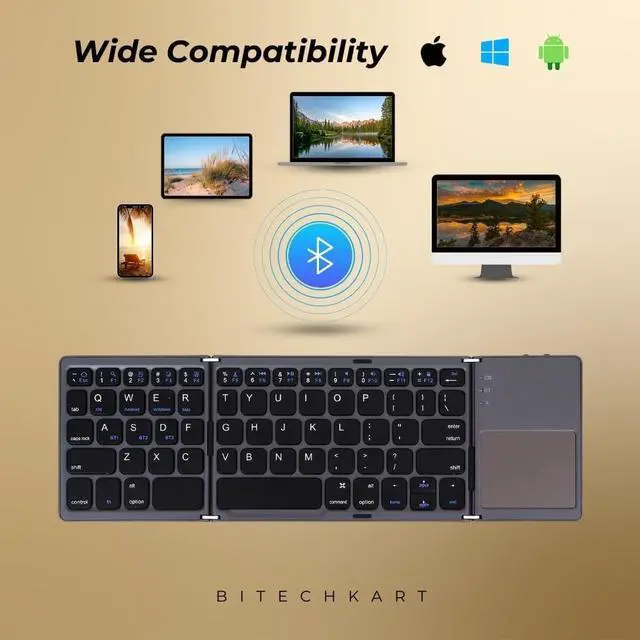 Alt view image 4 of 7 - Foldable Bluetooth Keyboard, Pocket Size Portable Mini BT Wireless Keyboard with Touchpad for Android, Windows, PC, Tablet, with Rechargeable Li-ion Battery_20 x 10 x 3 cm - Grey