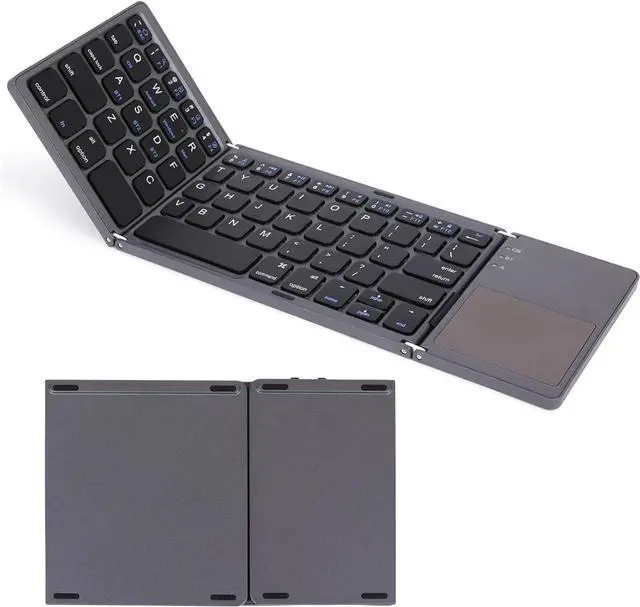 Alt view image 7 of 7 - Foldable Bluetooth Keyboard, Pocket Size Portable Mini BT Wireless Keyboard with Touchpad for Android, Windows, PC, Tablet, with Rechargeable Li-ion Battery_20 x 10 x 3 cm - Grey