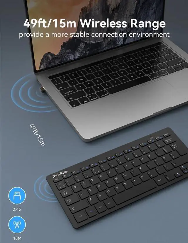 Alt view image 3 of 5 - 2.4G Wireless Keyboard - Mini Compact Keyboard with Media Hotkeys, 12-Month Battery Life, Compatible with PC, Desktop, Laptop, Smart TV - Black