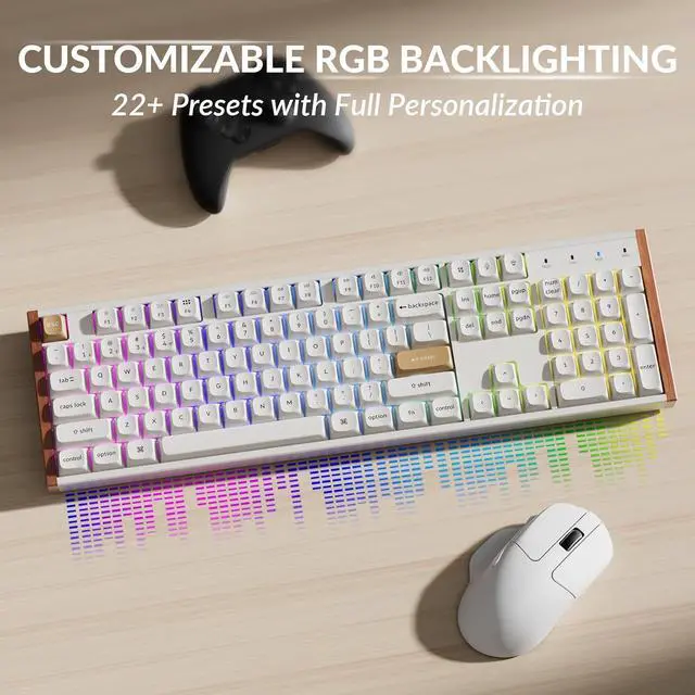 Alt view image 7 of 7 - Keychron K10 HE Wireless Hall Effect Keyboard, Magnetic Switch Hot Swappable, Adjustable Actuation Rapid Trigger Mode with Aluminum + Wood Frame, Full-Size Custom RGB for Mac Windows Linux - White