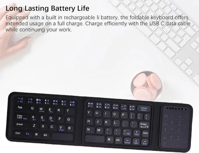 Alt view image 4 of 7 - Compact Wireless Keyboard with Touchpad and Number Pad, Bluetooth 5.0, Quiet USB C Rechargeable, Ultra Thin Portable Travel Keyboard