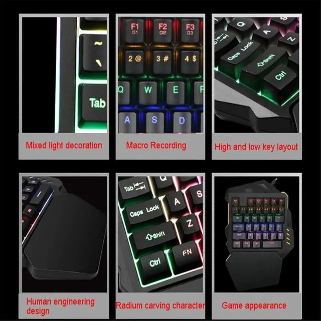 Alt view image 2 of 7 - Keyboard Cable Single-Hand Colorful and Tricolor Backlight Non-Mechanical Eating Chicken Game Keyboard Mobile Computer Universal