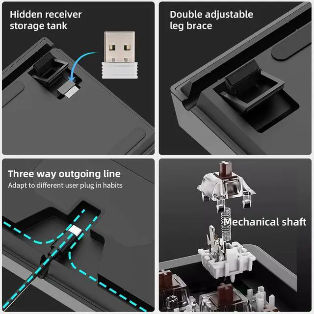 Alt view image 4 of 7 - Wireless Mechanical Keyboard, Tri Mode BT5.1 2.4GHz USB C, 108 Keys Hot Swappable Custom Keyboard with RGB Backlit, Brown Switch, for PC Tablet Phone