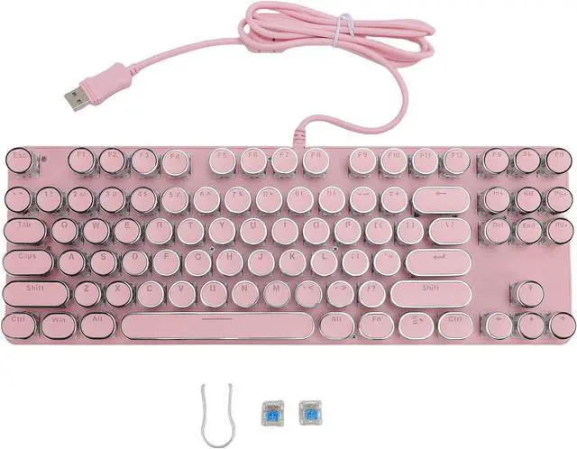Main image of Gaming Keyboard, 87 Key Mechanical Keyboard with Blue Switch RGB Backlit Round Hat Keycaps USB Plug and Play Water Prevent for Desktop PC and Gaming (Rosy)