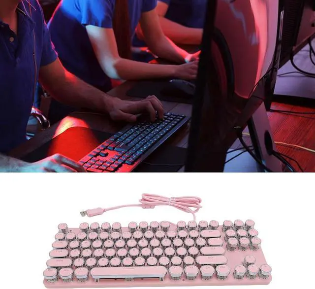 Alt view image 3 of 7 - Gaming Keyboard, 87 Key Mechanical Keyboard with Blue Switch RGB Backlit Round Hat Keycaps USB Plug and Play Water Prevent for Desktop PC and Gaming (Rosy)
