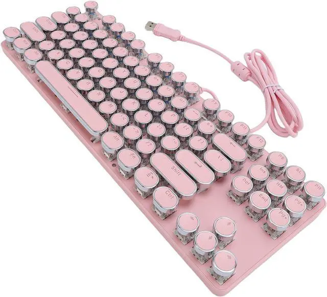 Alt view image 5 of 7 - Gaming Keyboard, 87 Key Mechanical Keyboard with Blue Switch RGB Backlit Round Hat Keycaps USB Plug and Play Water Prevent for Desktop PC and Gaming (Rosy)