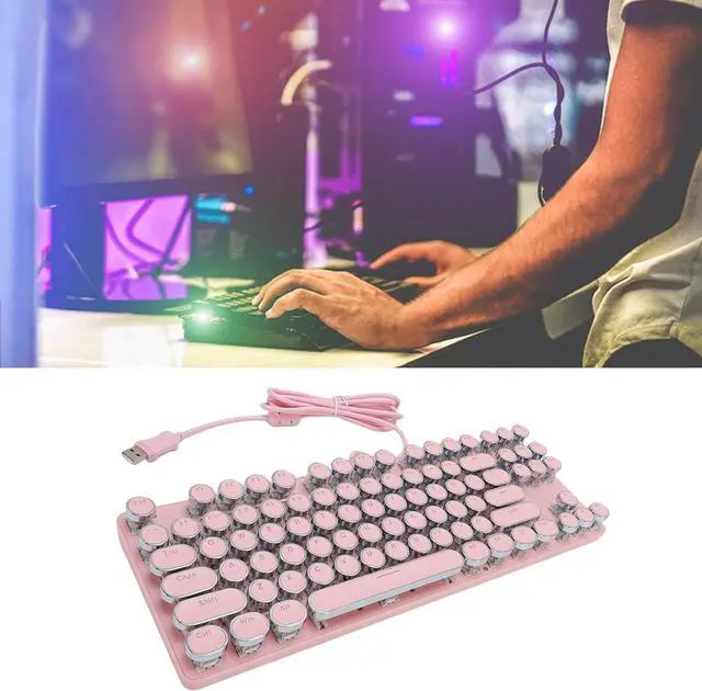 Alt view image 4 of 7 - Gaming Keyboard, 87 Key Mechanical Keyboard with Blue Switch RGB Backlit Round Hat Keycaps USB Plug and Play Water Prevent for Desktop PC and Gaming (Rosy)