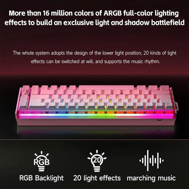 Alt view image 4 of 7 - BOOM68 Magnetic Switch RGB Gaming Keyboard,65% Rapid Trigger Hall Effect Gasket Hot Swap Wired Keyboard with Adjustable Actuation Light Box Mini Knob Snap Tap,8K Hz Polling Rate (Pink)