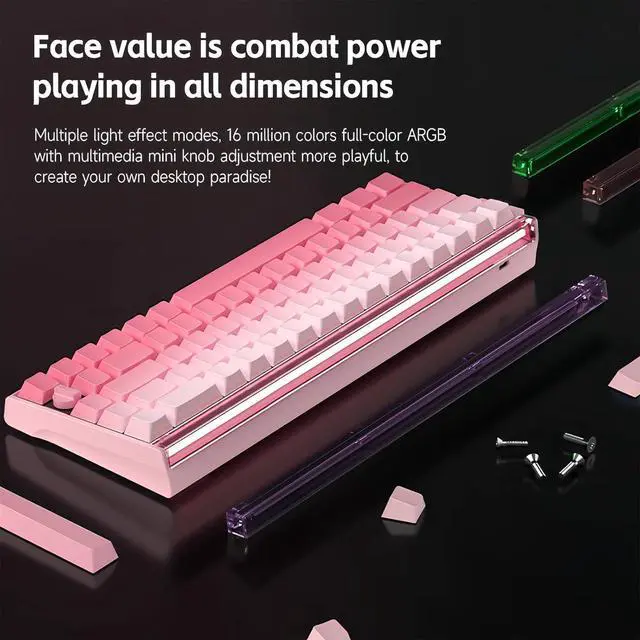 Alt view image 6 of 7 - BOOM68 Magnetic Switch RGB Gaming Keyboard,65% Rapid Trigger Hall Effect Gasket Hot Swap Wired Keyboard with Adjustable Actuation Light Box Mini Knob Snap Tap,8K Hz Polling Rate (Pink)