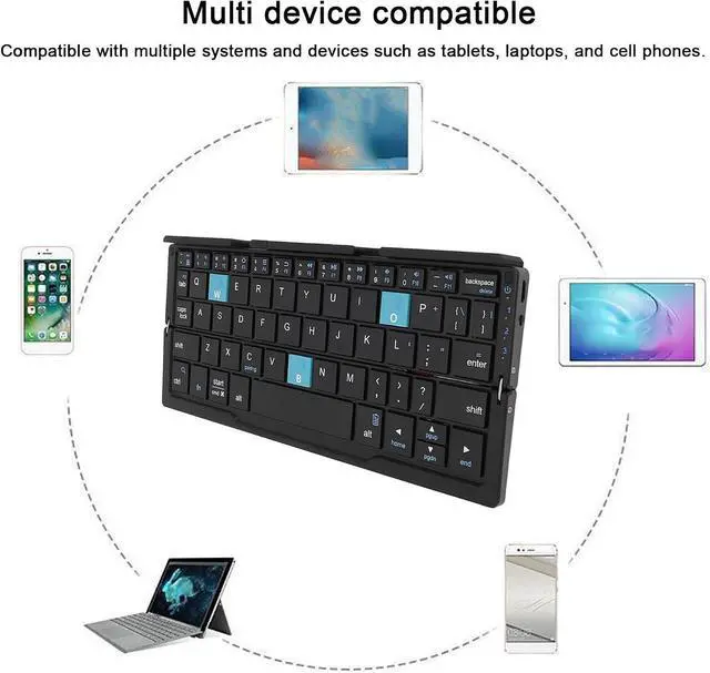 Alt view image 2 of 7 - Compact Folding Keyboard, Portable BT Keyboard, Rechargeable Folding Keyboard for Android Tablet Phone Laptop (Black Gray)