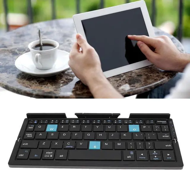 Alt view image 6 of 7 - Compact Folding Keyboard, Portable BT Keyboard, Rechargeable Folding Keyboard for Android Tablet Phone Laptop (Black Gray)