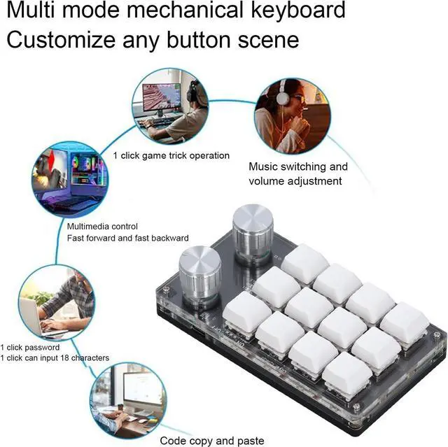 Alt view image 4 of 7 - Leapiture 12 Key Knob Keyboard Programmable USB Keyboard Red Switch Mechanical Keypad Versatile PC Accessories DC 5V 1A