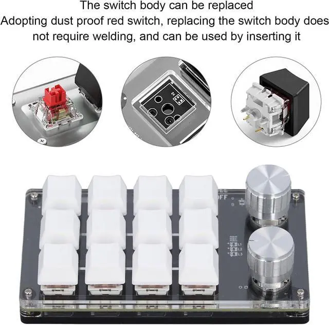 Alt view image 7 of 7 - Leapiture 12 Key Knob Keyboard Programmable USB Keyboard Red Switch Mechanical Keypad Versatile PC Accessories DC 5V 1A