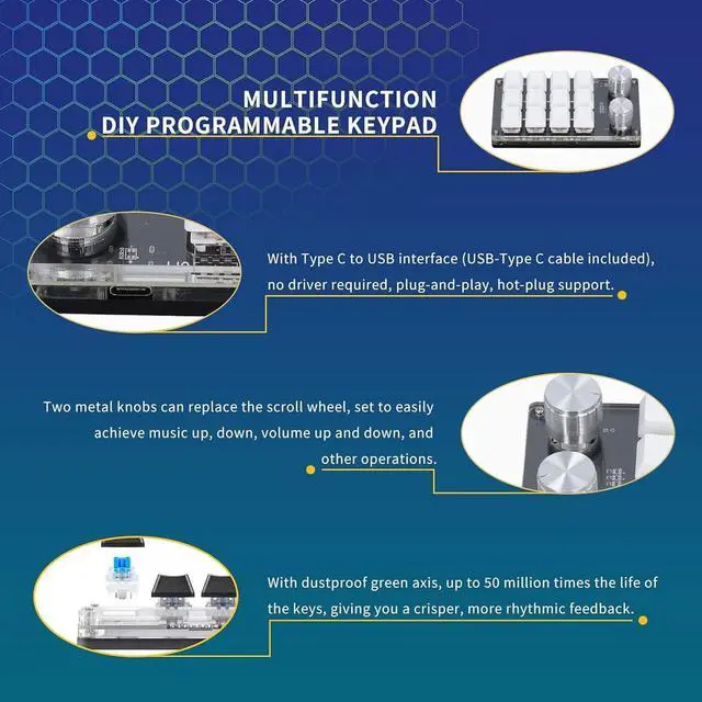 Alt view image 6 of 7 - Leapiture 12 Key Knob Keyboard Programmable USB Keyboard Red Switch Mechanical Keypad Versatile PC Accessories DC 5V 1A