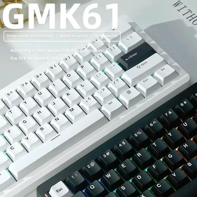 Alt view image 2 of 7 - GMK61 60% Mechanical Keyboard,Triple Mode BT5.0/Wired/2.4GHz Wireless Keyboard with PBT Keycaps RGB Programmable Hot Swap Linear Switch,61 Keys Gasket-Mounted NKRO Gaming Keypad for Win/Mac (Black)
