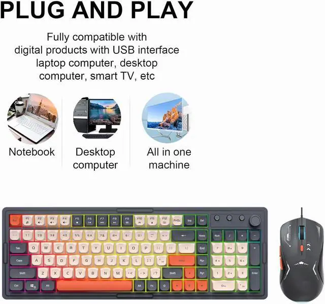 Alt view image 7 of 7 - RALIYATX Wire Keyboard Set With Quiet Key Spill Resistant Designs Ergonomic Keyboard For Offices Home Plugs And Play