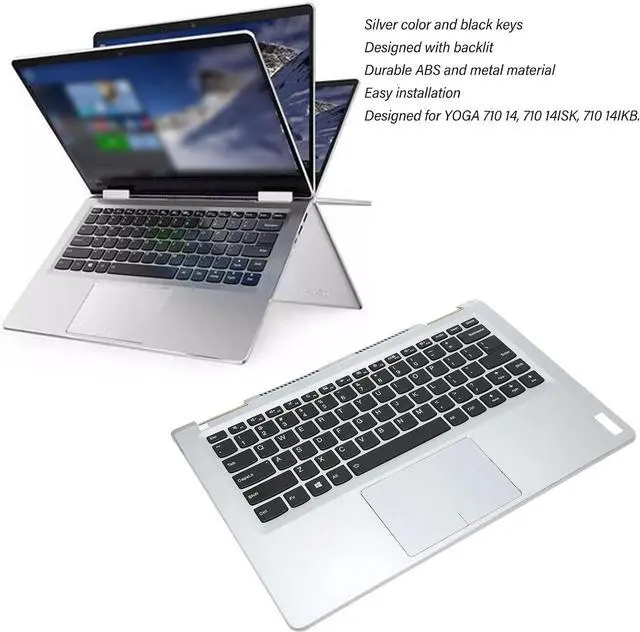 Alt view image 5 of 7 - Durable Laptop Palmrest Keyboard for Yoga 710 14 Series, Silver Case with Black Keys, Quick Response and Backlit Function for Enhanced Night Use