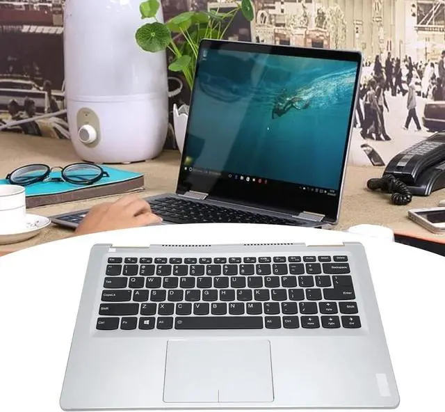 Alt view image 6 of 7 - Durable Laptop Palmrest Keyboard for Yoga 710 14 Series, Silver Case with Black Keys, Quick Response and Backlit Function for Enhanced Night Use