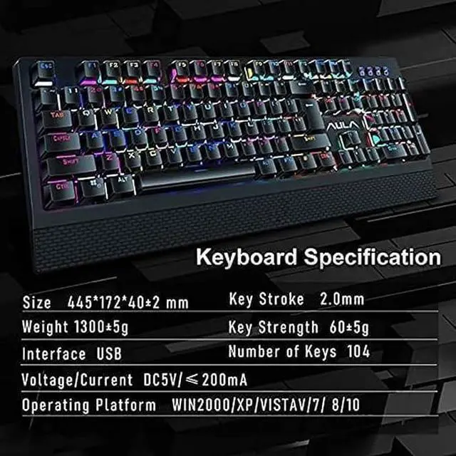 Alt view image 4 of 6 - Gaming Keyboard Mechanical Gaming Keyboard, 104 Keys with RGB Backlit, Support Game Macro Programming, for Desktop/Computer/Notebook
