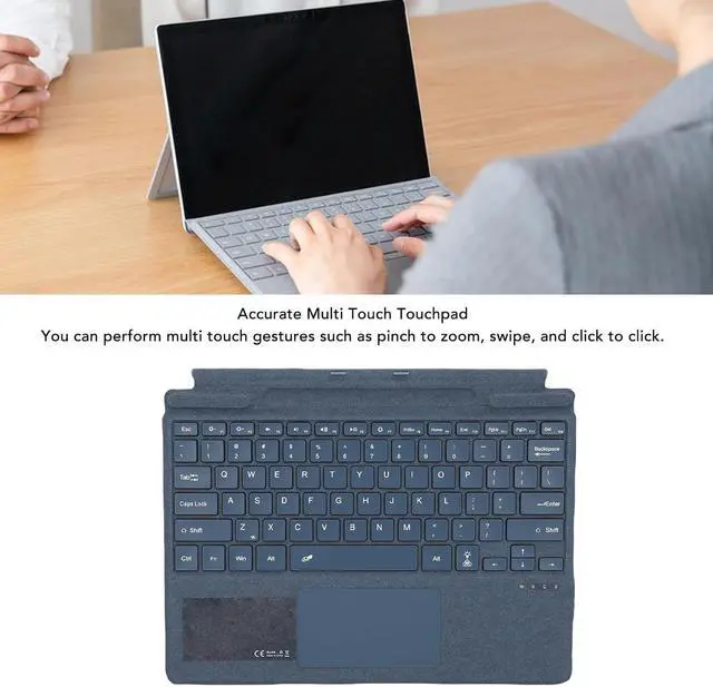 Alt view image 2 of 7 - CHEOTIME Wireless 7 Color Backlit Multimedia Keyboard, Bluetooth Wireless Touchpad Keyboard PU Leather and ABS Materials Designed for Pro Series Tablets (Blue)