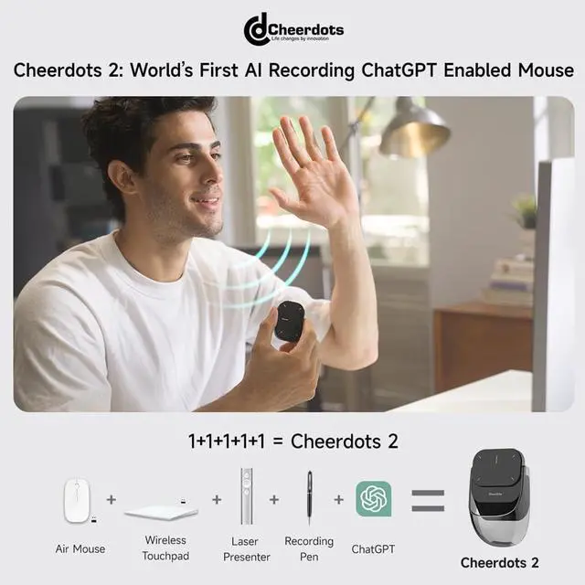 Alt view image 3 of 7 - 2025 AI Mouse Voice Recorder[No Subscription] with Touchpad Detachable&Air Operation PowerPoint Presentations Remote Transcribe&Summarize by AI, Office&Meetings for Mac, for Windows(Silver)