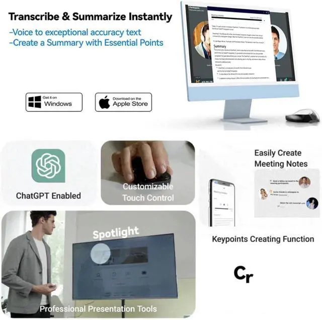 Alt view image 4 of 7 - 2025 AI Mouse Voice Recorder[No Subscription] with Touchpad Detachable&Air Operation PowerPoint Presentations Remote Transcribe&Summarize by AI, Office&Meetings for Mac, for Windows(Silver)