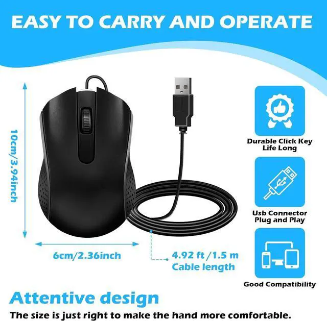 Alt view image 2 of 7 - 60 Pack Wired Mouse Bulk Computer Mouse Wired with Ergonomic Design Computer Mice Plug and Play USB for Students, Teachers Multi Device Compatibility for Classroom, Home, Office, Remote Work (60)