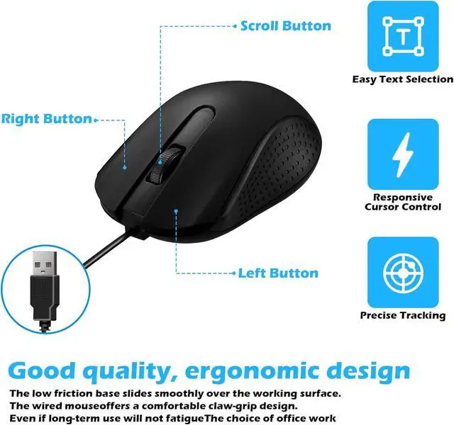 Alt view image 4 of 7 - 60 Pack Wired Mouse Bulk Computer Mouse Wired with Ergonomic Design Computer Mice Plug and Play USB for Students, Teachers Multi Device Compatibility for Classroom, Home, Office, Remote Work (60)