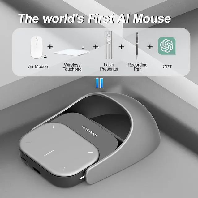 Alt view image 3 of 7 - 2025 AI Wireless Mouse for PC Laptop - ChatGPT Enabled Bluetooth Mouse with Voice Recording & AI Summarize, Ergonomic Presenter Laser Pointer Remote, USB Rechargeable High-Performance Office Device