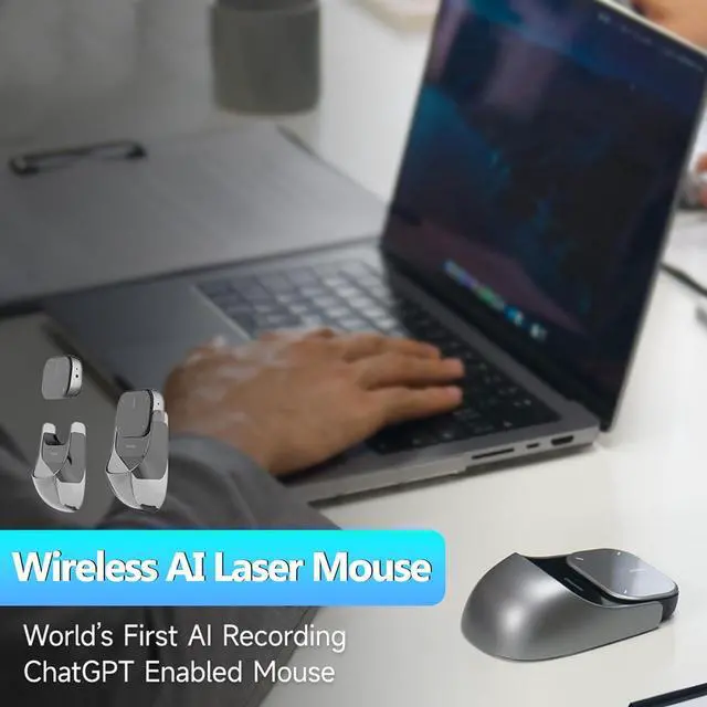 Alt view image 7 of 7 - 2025 New Wireless Mouse - 3 in 1 Detachable Computer Mouse, Presenter Presentation Pointers Remote with Laser, Ultra-Lightweight, Compatible with PC/Mac/Laptop (No ChatGPT, No Recording, Silver)