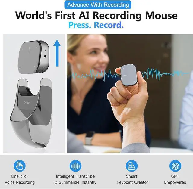 Alt view image 5 of 7 - 2025 AI Wireless Mouse for PC Laptop - ChatGPT Enabled Bluetooth Mouse with Voice Recording & AI Summarize, Ergonomic Presenter Laser Pointer Remote, USB Rechargeable High-Performance Office Device