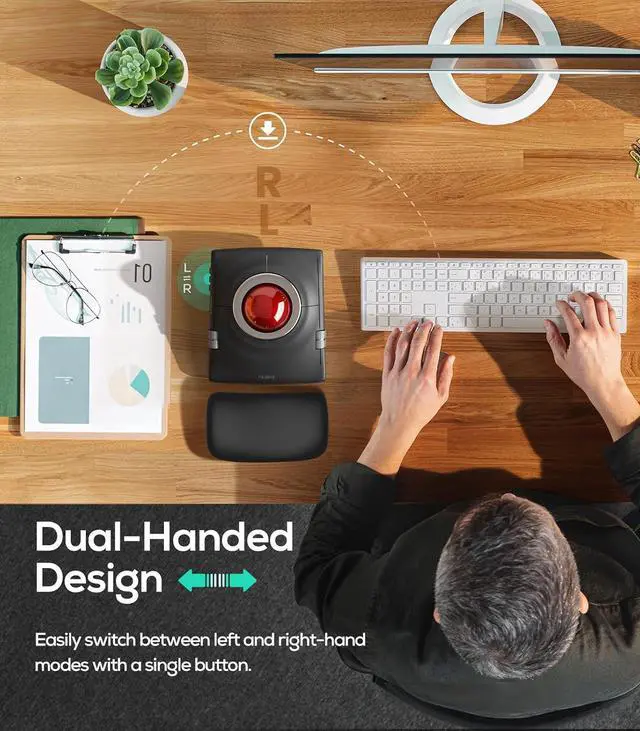 Alt view image 5 of 7 - Nulea M512 Wireless Trackball Mouse, Ergonomic 55mm Trackball, Adjustable DPI for Precise Control, Left or Right Hand Compatible, Rechargeable, Multi-Device Bluetooth & 2.4GHz for PC, Laptop, Mac
