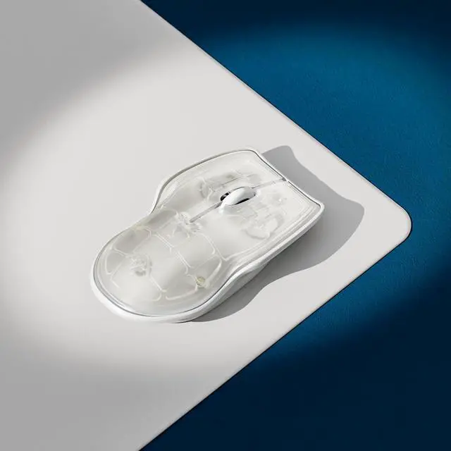 Alt view image 6 of 7 - LUNAR ARTEFACTS Ambidextrous Rechargeable Bluetooth Wireless Computer Mouse White Translucent with White Powder Coated Aluminum, USB-C