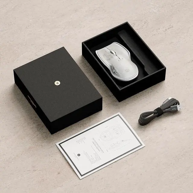 Alt view image 7 of 7 - LUNAR ARTEFACTS Ambidextrous Rechargeable Bluetooth Wireless Computer Mouse White Translucent with White Powder Coated Aluminum, USB-C