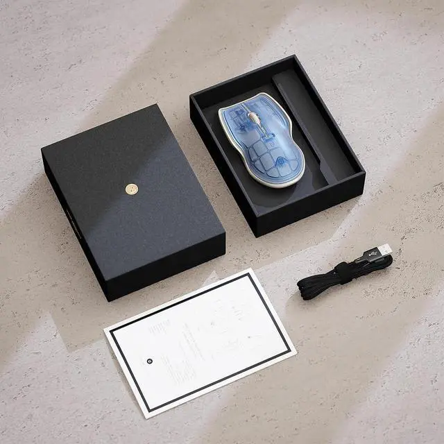 Alt view image 6 of 7 - LUNAR ARTEFACTS Ambidextrous Rechargeable Bluetooth Wireless Computer Mouse Blue Translucent with White Powder Coated Aluminum, USB-C