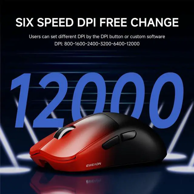 Alt view image 4 of 7 - EWEADN X23Pro Wireless Gaming Mouse, 2.4G/BT5.0/USB-C Esports Gaming Mouse, 49g Lightweight Mouse Gaming, 12000 DPI Wireless Mouse with 6 Programmable Buttons, for Laptop/PC/Mac, Black-red