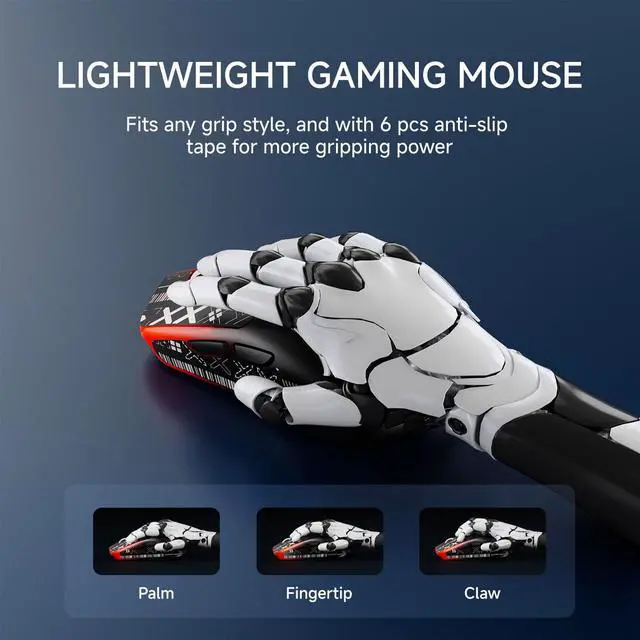 Alt view image 6 of 7 - EWEADN X23Pro Wireless Gaming Mouse, 2.4G/BT5.0/USB-C Esports Gaming Mouse, 49g Lightweight Mouse Gaming, 12000 DPI Wireless Mouse with 6 Programmable Buttons, for Laptop/PC/Mac, Black-red