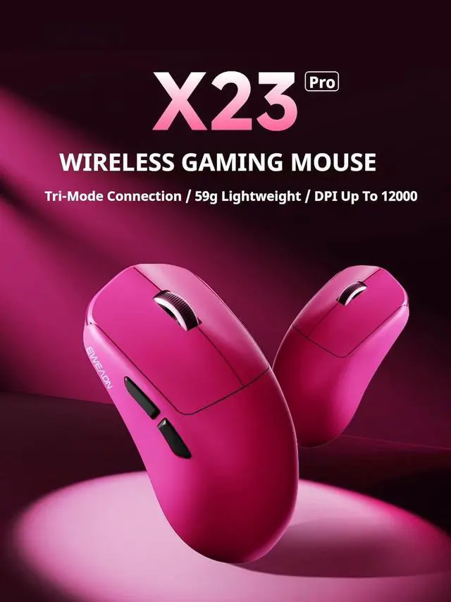 Alt view image 2 of 7 - EWEADN X23Pro Wireless Gaming Mouse, 2.4G/BT5.0/USB-C Esports Gaming Mouse, 49g Lightweight Mouse Gaming, 12000 DPI Wireless Mouse with 6 Programmable Buttons,For Laptop/PC/Mac, Raspberry Pink