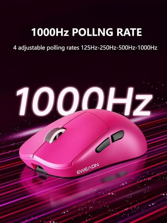 Alt view image 4 of 7 - EWEADN X23Pro Wireless Gaming Mouse, 2.4G/BT5.0/USB-C Esports Gaming Mouse, 49g Lightweight Mouse Gaming, 12000 DPI Wireless Mouse with 6 Programmable Buttons,For Laptop/PC/Mac, Raspberry Pink
