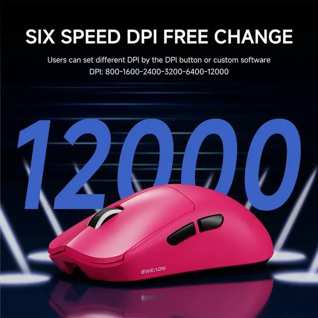 Alt view image 5 of 7 - EWEADN X23Pro Wireless Gaming Mouse, 2.4G/BT5.0/USB-C Esports Gaming Mouse, 49g Lightweight Mouse Gaming, 12000 DPI Wireless Mouse with 6 Programmable Buttons,For Laptop/PC/Mac, Raspberry Pink