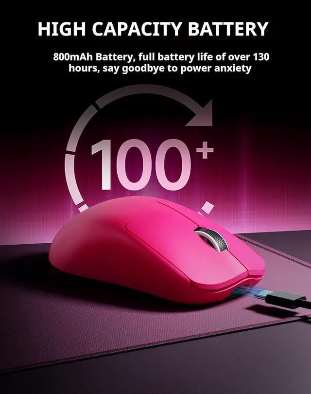 Alt view image 3 of 7 - EWEADN X23Pro Wireless Gaming Mouse, 2.4G/BT5.0/USB-C Esports Gaming Mouse, 49g Lightweight Mouse Gaming, 12000 DPI Wireless Mouse with 6 Programmable Buttons,For Laptop/PC/Mac, Raspberry Pink