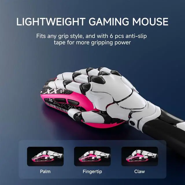 Alt view image 7 of 7 - EWEADN X23Pro Wireless Gaming Mouse, 2.4G/BT5.0/USB-C Esports Gaming Mouse, 49g Lightweight Mouse Gaming, 12000 DPI Wireless Mouse with 6 Programmable Buttons,For Laptop/PC/Mac, Raspberry Pink