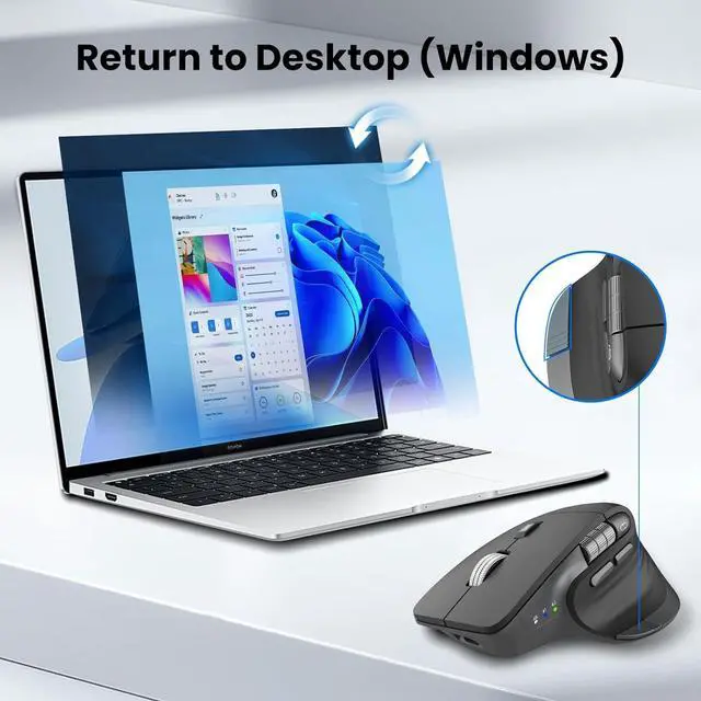 Alt view image 7 of 7 - Wireless Bluetooth Mouse, Ergonomic Rechargeable Silent Mouse with Multi-Device, Adjustable DPI, Flying Scroll & Thumb Wheel, Bluetooth Mice for Laptop, Computer, Tablet, Smartphone, Black