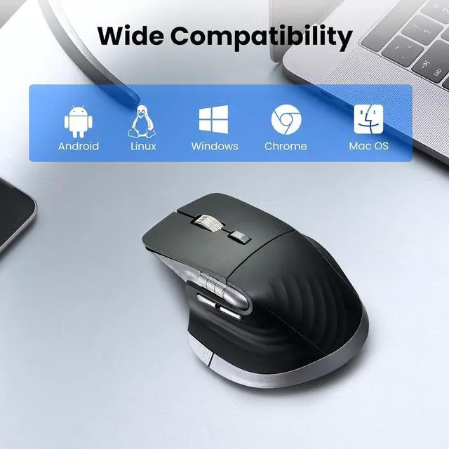 Alt view image 6 of 7 - Wireless Bluetooth Mouse, Ergonomic Rechargeable Silent Mouse with Multi-Device, Adjustable DPI, Flying Scroll & Thumb Wheel, Bluetooth Mice for Laptop, Computer, Tablet, Smartphone, Black