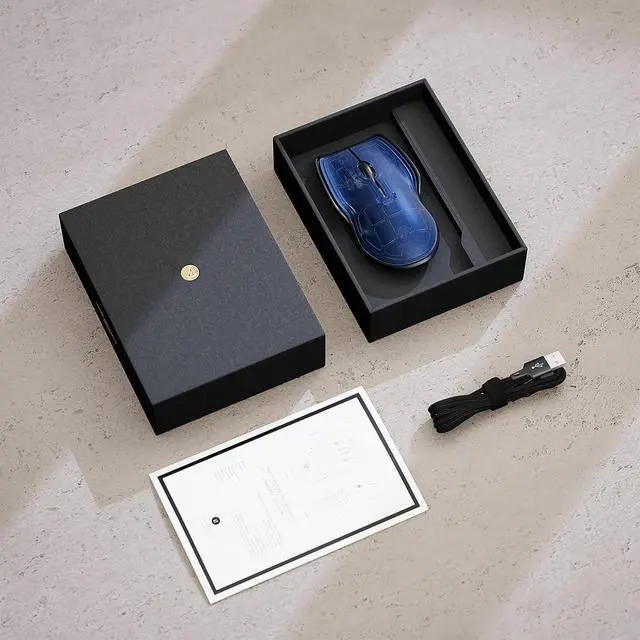 Alt view image 6 of 7 - LUNAR ARTEFACTS Ambidextrous Rechargeable Bluetooth Wireless Computer Mouse Navy Blue Translucent with Black Powder Coated Aluminum, USB-C