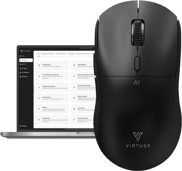 Main image of Virtusx AI Mouse, Jethro V1  AI Voice & Audio Recorder, Note Taking Mouse for Computer & Laptop with Centralized AI Software, AI Writing Tools, Voice Typing, Transcribe, Translate & Summarize