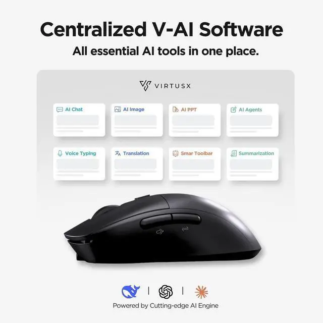 Alt view image 6 of 7 - Virtusx AI Mouse, Jethro V1  AI Voice & Audio Recorder, Note Taking Mouse for Computer & Laptop with Centralized AI Software, AI Writing Tools, Voice Typing, Transcribe, Translate & Summarize