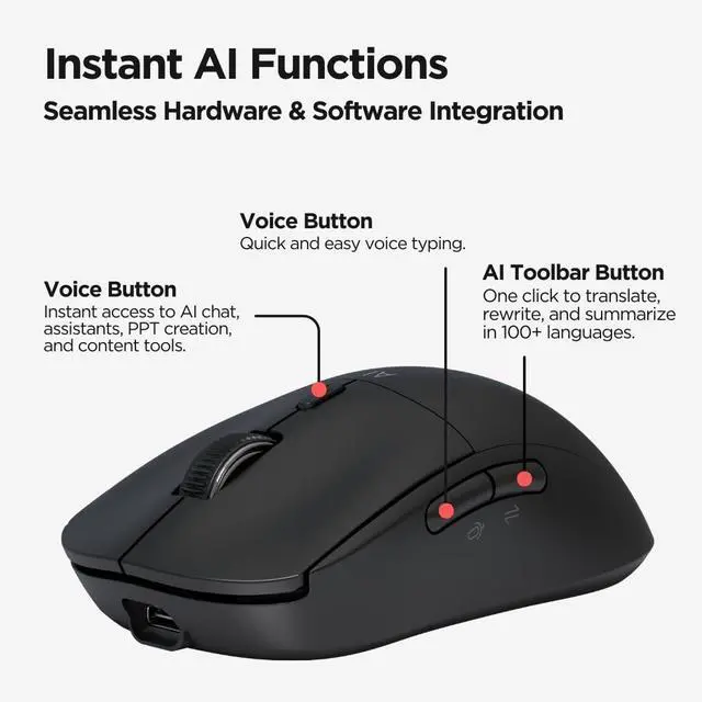Alt view image 7 of 7 - Virtusx AI Mouse, Jethro V1  AI Voice & Audio Recorder, Note Taking Mouse for Computer & Laptop with Centralized AI Software, AI Writing Tools, Voice Typing, Transcribe, Translate & Summarize